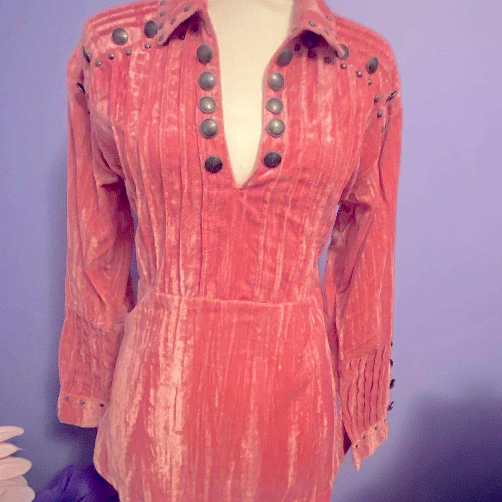 NEW Double D STYLE Unbranded-Pink Crushed Velvet Concho Ladies Small Top Blouse